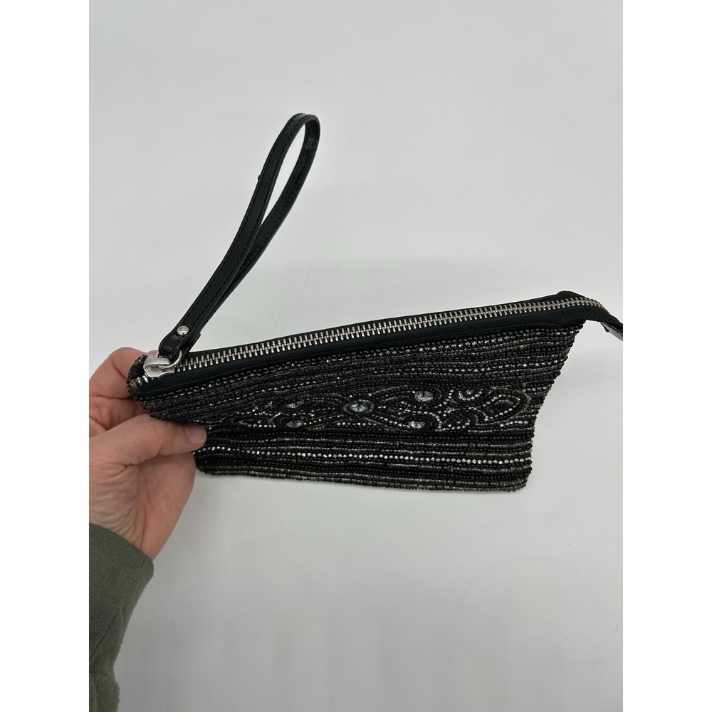 White House Black Market Black Beaded Evening Womens Wristlet Makeup Bag - Picture 4 of 9